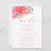 コーラルピンクゴールド フローラル アンティメート 法廷ウェディング 招待状 (正面)