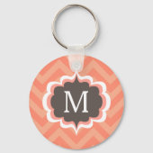 コーラルピンクシェブロンパターンカスタムモノグラム キーホルダー (正面)