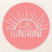 コーラルピンクシンプルクモダンシオンハローサンシャイン ラウンドペーパーコースター (正面)