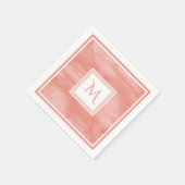 コーラルピンクシンプルク細大理石モノグラモダンム スタンダードカクテルナプキン (角)