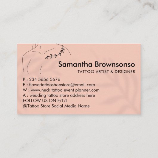 コーラルピンクジュエリーと襟の骨タトゥー 名刺 (裏面)