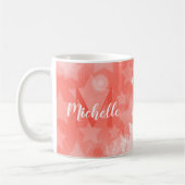 コーラルピンクスターズモダンパターンシックなモノグラム名 コーヒーマグカップ (左)