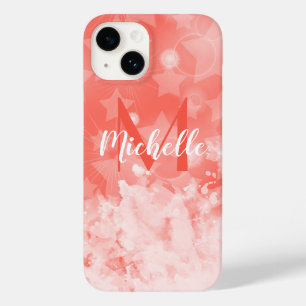 コーラルピンクスターズモダンパターンシックなモノグラム名 Case-Mate iPhone 14ケース