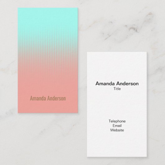 コーラルピンクターコイズブルーホワイトストライプズ 名刺 (正面/裏面)