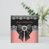 コーラルピンクダイアモンズレースコーラルバースデーパーティー 招待状 (スタンド正面)