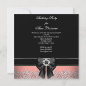 コーラルピンクダイアモンズレースコーラルバースデーパーティー 招待状 (裏面)