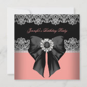 コーラルピンクダイアモンズレースコーラルバースデーパーティー 招待状 (正面)