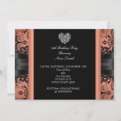 コーラルピンクダイヤモンドハートダマスク誕生日パーティー 招待状 (裏面)