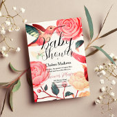 コーラルピンクティール(緑がかった色)ハミングバードフローラベビーシャワー 招待状