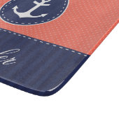 コーラルピンクネイビーブルーいかりカスタム文字 カッティングボード (角)