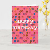 コーラルピンクバブルガム幾何学ハッピーバースデー カード (黄色い花)
