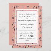 コーラルピンクパーソナライズされたフローラ結婚ズ 招待状 (正面/裏面)