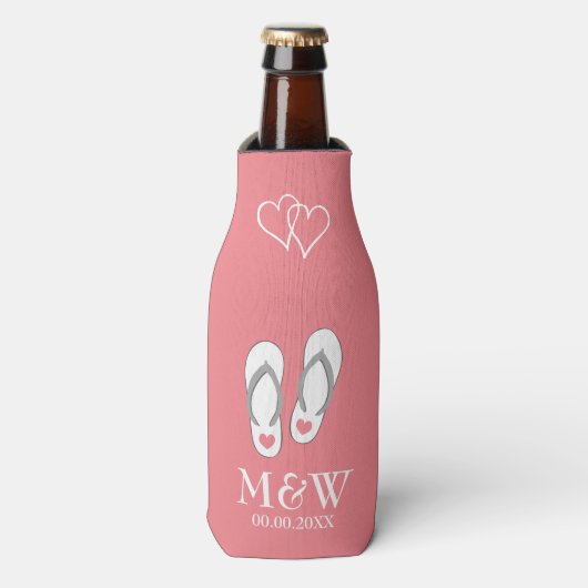 コーラルピンクビーチサンダルビーチ結婚式ボトルクーラー ボトルクーラー (ボトル正面)