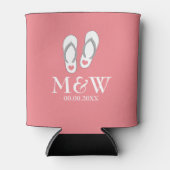 コーラルピンクビーチサンダルビーチ結婚式缶 缶クーラー (正面)