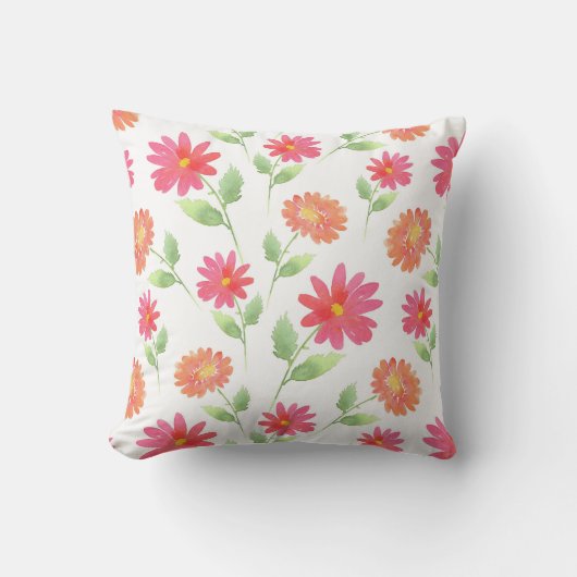 コーラルピンクピーチウォーターデイジーパターン クッション (正面)