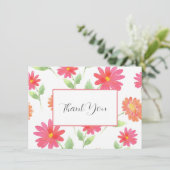 コーラルピンクピーチウォーターデイジーパターン サンキューカード (スタンド正面)