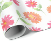 コーラルピンクピーチウォーターデイジーパターン ラッピングペーパー (ロールコーナー)
