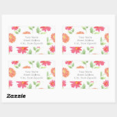 コーラルピンクピーチウォーターデイジーパターン 長方形シール (シート)