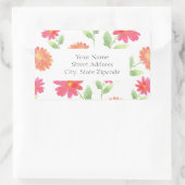 コーラルピンクピーチウォーターデイジーパターン 長方形シール (バッグ)