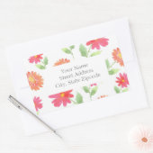 コーラルピンクピーチウォーターデイジーパターン 長方形シール (封筒)