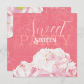 コーラルピンクピーニーSweet sixteen誕生日 招待状 (正面/裏面)