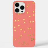 コーラルピンクフェイクゴールド箔紙吹雪ドットモノグラム Case-Mate iPhoneケース (裏面)