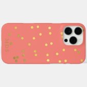 コーラルピンクフェイクゴールド箔紙吹雪ドットモノグラム Case-Mate iPhoneケース (裏面 (横))