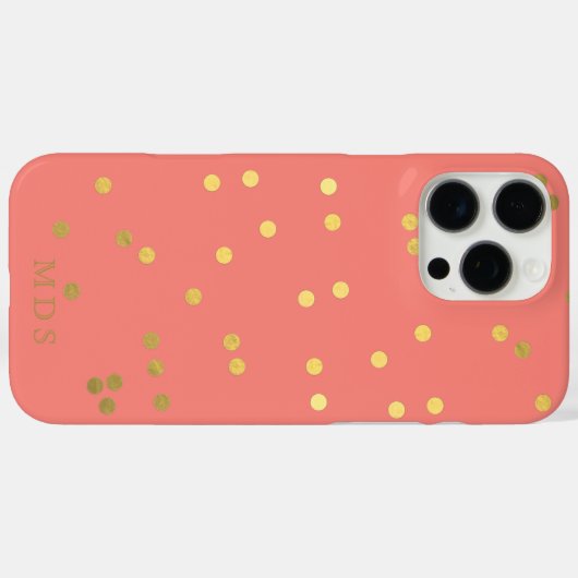 コーラルピンクフェイクゴールド箔紙吹雪ドットモノグラム Case-Mate iPhoneケース (裏面 (横))