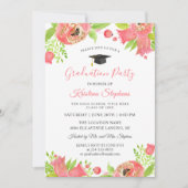 コーラルピンクフラワーズ春ガーデン卒業パーティー 招待状 (正面)