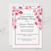 コーラルピンクフローラウォーターカラーキンセアニラ誕生日 招待状 (正面)