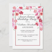 コーラルピンクフローラウォーターカラースウィート16誕生日 招待状 (正面)