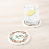 コーラルピンクフローラグリーナリーモノグラムリース コースター (側面)