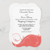 コーラルピンクフローラスワールブラケットウェディング 招待状 (正面/裏面)