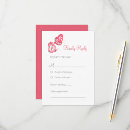 コーラルピンクフローラバタフライガーデンボー結婚ホズ 出欠カード