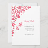 コーラルピンクフローラバタフライ庭園の結婚式 サンキューカード (裏面)
