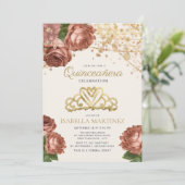 コーラルピンクフローラ金ゴールドグリッターキンセアニラインクト 招待状 (スタンド正面)