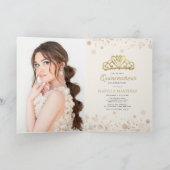 コーラルピンクフローラ金ゴールドグリッターキンセアニラ写真 招待状 (内部)