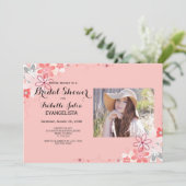 コーラルピンクブライダルシャワーとPHOTO招待状 カード (スタンド正面)