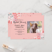 コーラルピンクブライダルシャワーとPHOTO招待状 カード (正面/裏面インサイチュ)