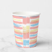 コーラルピンクブルーイエローホワイトウォーターストライプカラー 紙コップ (右)