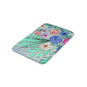 コーラルピンクブルーグリーンウォーター色フラワーアート バスマット (アングル)