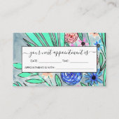 コーラルピンクブルーグリーンウォーター色フラワーアート 予約カード (正面)