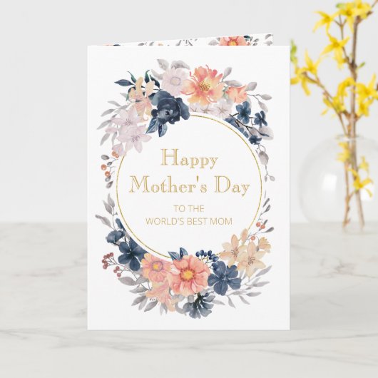 コーラルピンクブルーフローラ母の日5フォトカード カード (黄色い花)