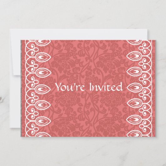 コーラルピンクブロケードブライダルシャワーの招待 招待状 (正面)