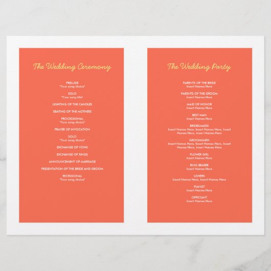 コーラルピンクブロックパームツリーサマーウェディングプログラム (裏面)