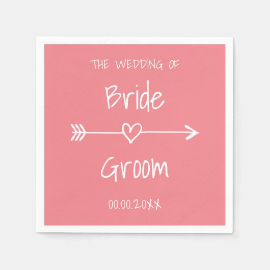 コーラルピンクボヘミアスタイル紙結婚のナプキン スタンダードカクテルナプキン (正面)