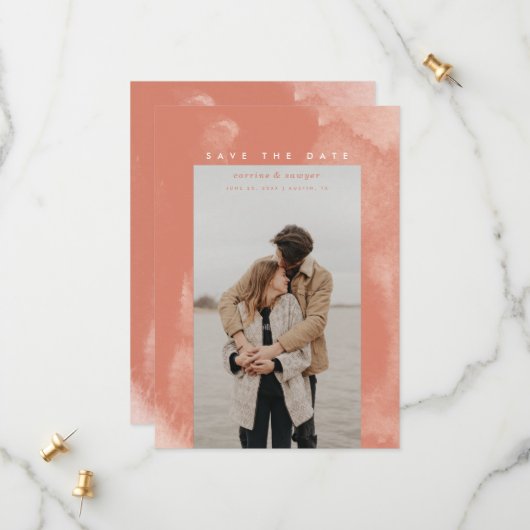 コーラルピンクボホ水彩保存日 セーブザデート (正面/裏面インサイチュ)