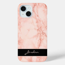 コーラルピンクポリッシュ大理石名入り iPhone 16ケース