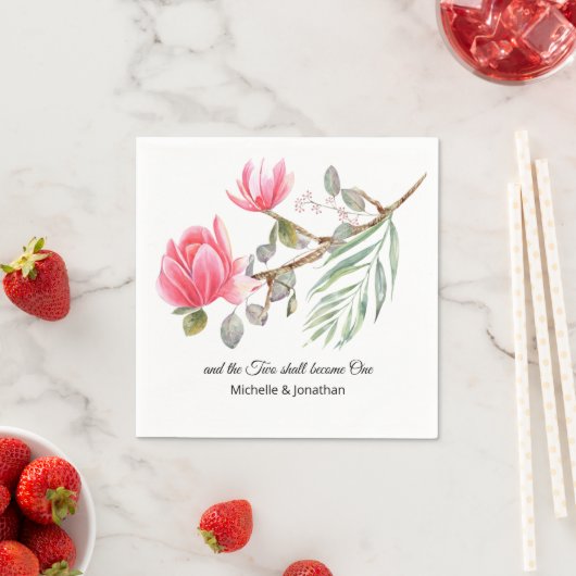 コーラルピンクマグノリア感動的フローラ結婚ズ スタンダードカクテルナプキン (インサイチュ)