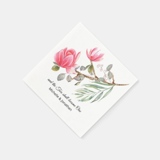 コーラルピンクマグノリア感動的フローラ結婚ズ スタンダードカクテルナプキン (角)